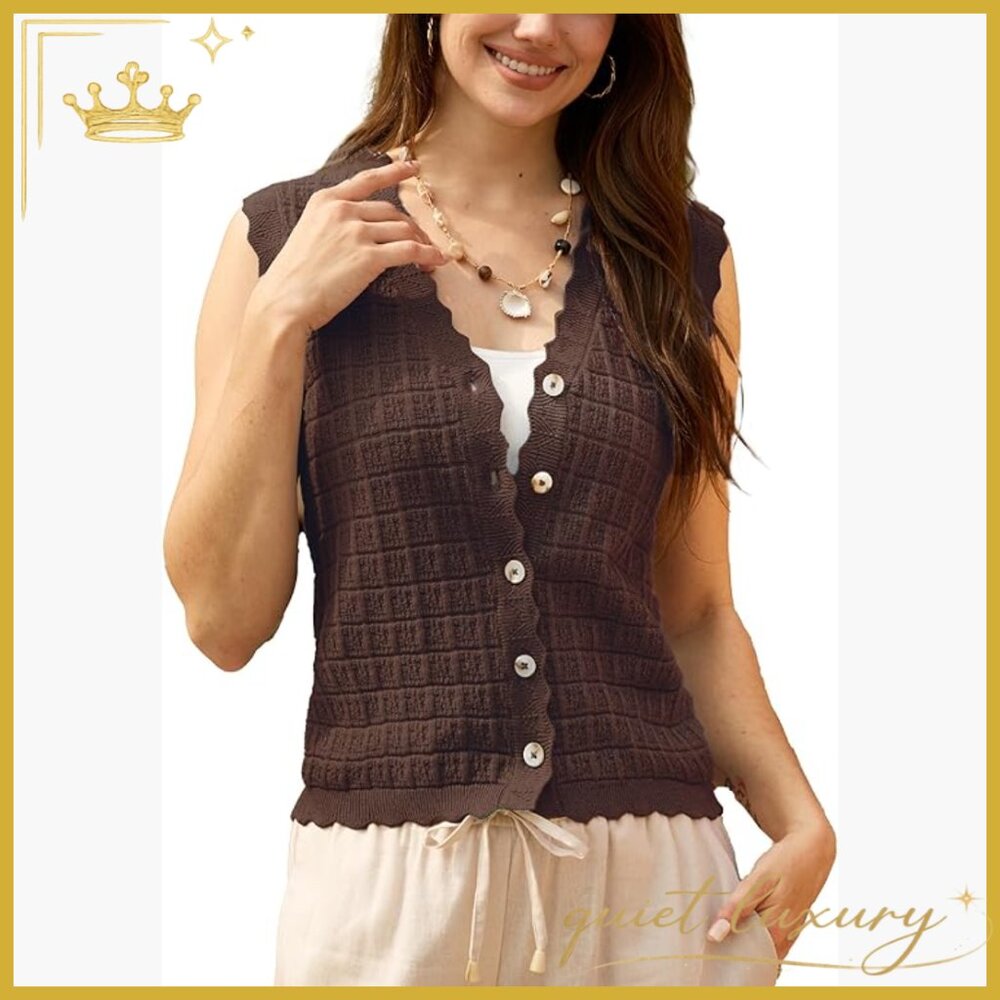 Sleeveless V-Neck Sweater Vest Waffle Knit Layering Top Women's
